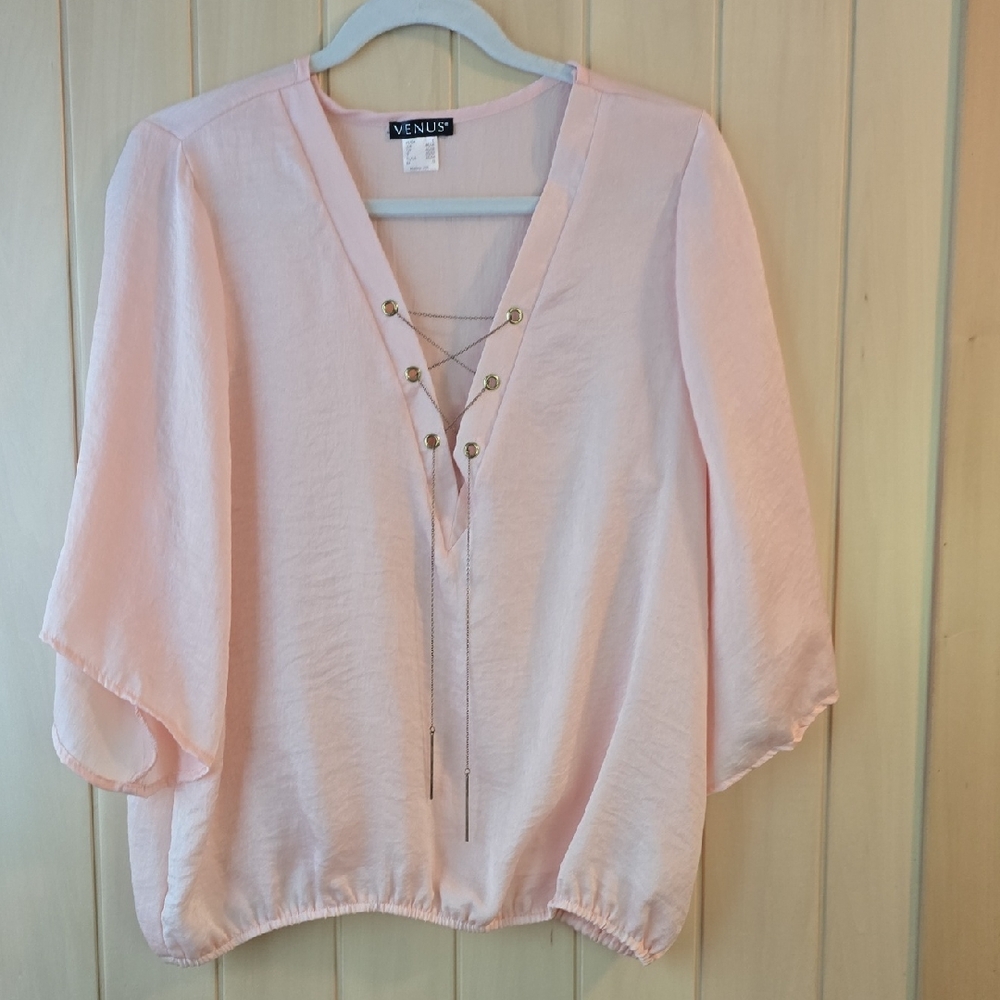 VENUS Light Pink Blouse with Lace-Up Detail